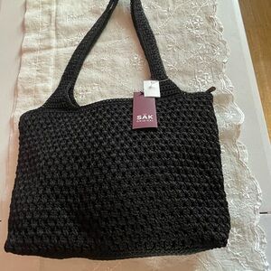 NWT The Sak Black Crochet Tote Bag Purse.
